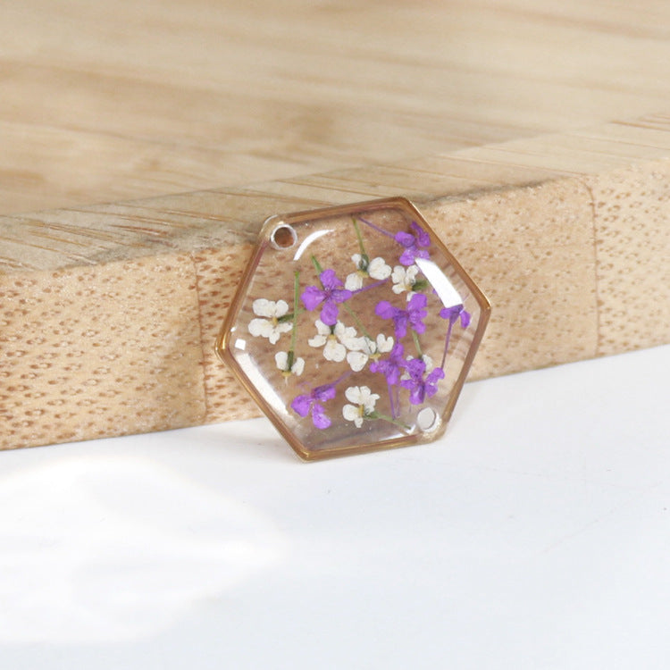 Wholesale New Hexagonal Dried Flower Bracelet Gold Silver Color Small Flower Forget-Me-Not Dried Flower Stainless Steel Chain